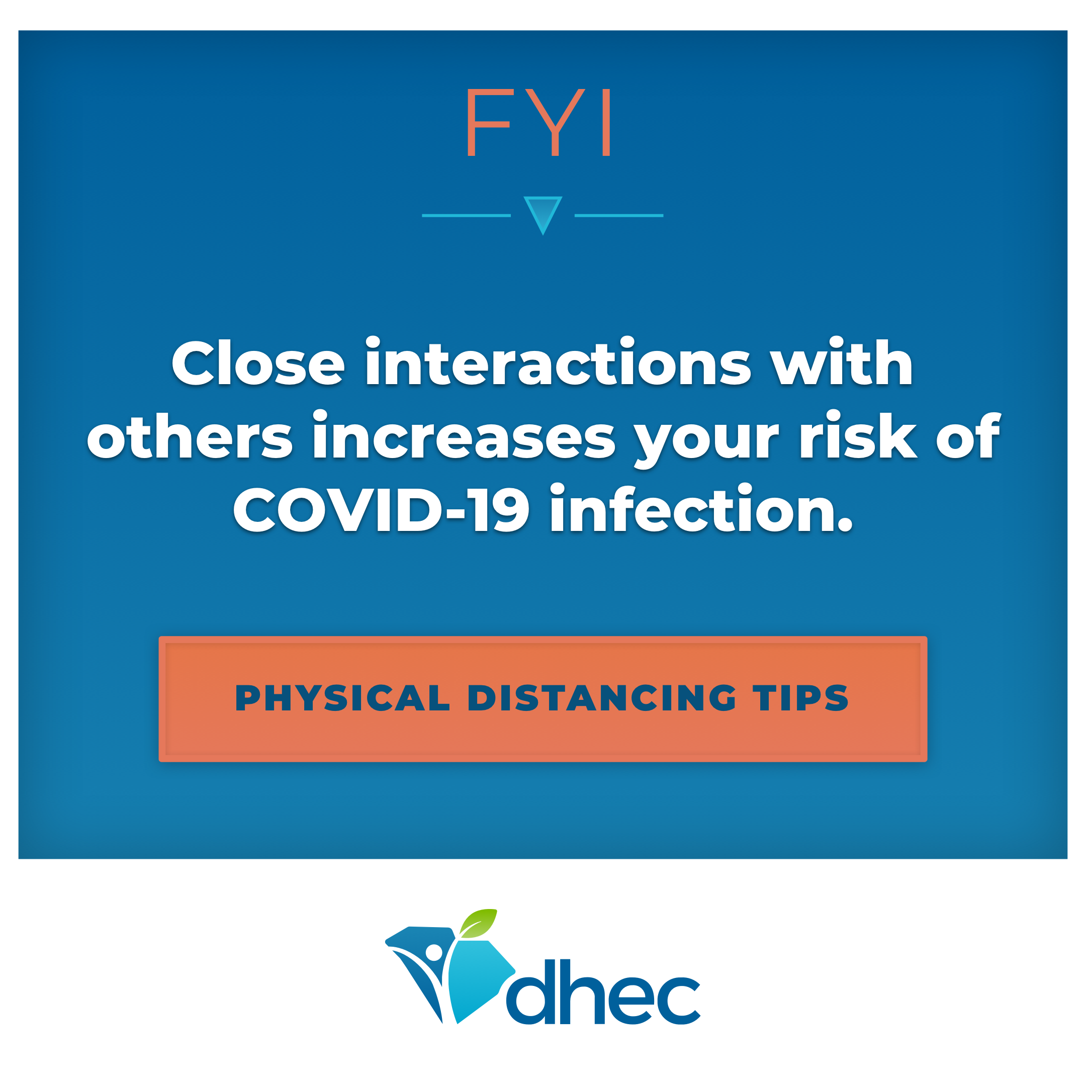 COVID FYI: Close interactions with others increases your risk of COVID. 