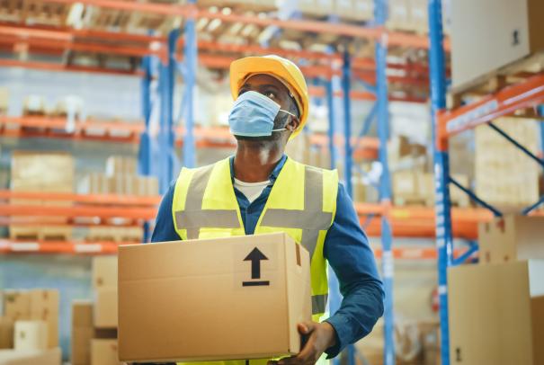 Warehouse worker with mask